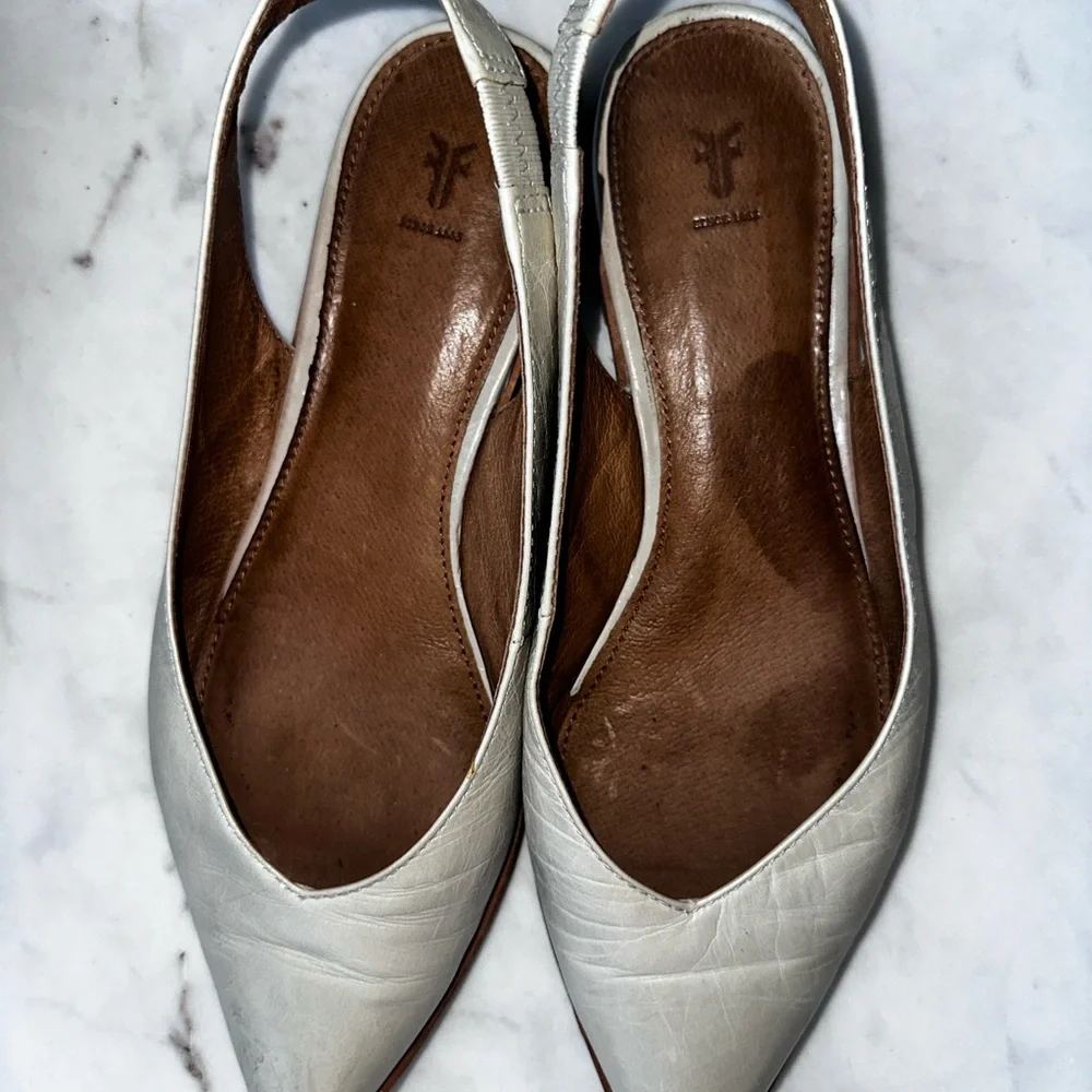 Women's Cream Leather Slingback Flats - Picture 3 of 3